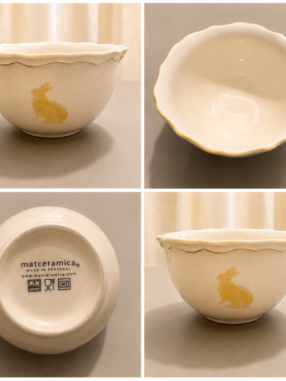Cream Ceramic Bunny Bowl with Yellow Accent